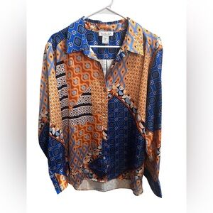 Rachel Zoe Geometric Blue and Orange Blouse size XL